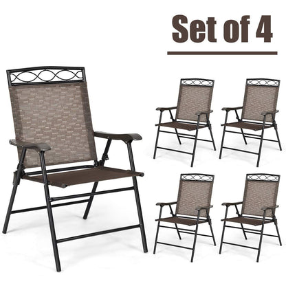 Giantex Set of 4 Patio Folding dining chairs for Camping, Beach, Backyard, Deck Portable w/Armrest and Metal Frame, 4-Pack (Brown) - CookCave