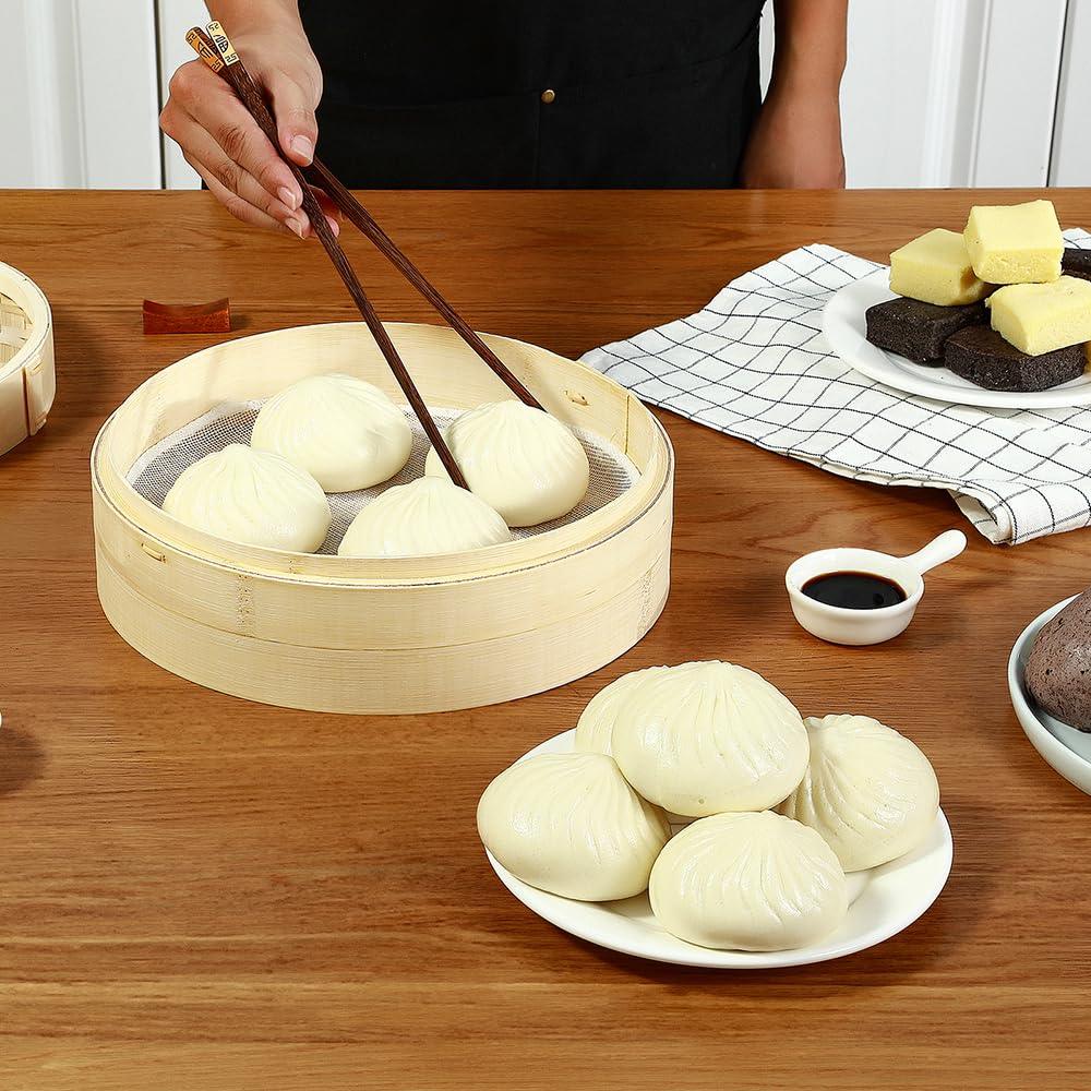 Handmade Bamboo Steamer Basket with Reusable Cotton Liners Multi-use 7" Traditional Dumpling Steamer Food Steamer for Cooking Vegetables, Dim sum, Bao Buns, Fish Meat (7inch -1 tier) - CookCave