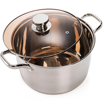 ZEAYEA Stainless Steel Stockpot, 5.8 Quart Cooking Pot with Glass Lid, Soup Pasta Pot with Double Heatproof Handles for Stew, Sauce and Reheat Food, Dishwasher Safe - CookCave