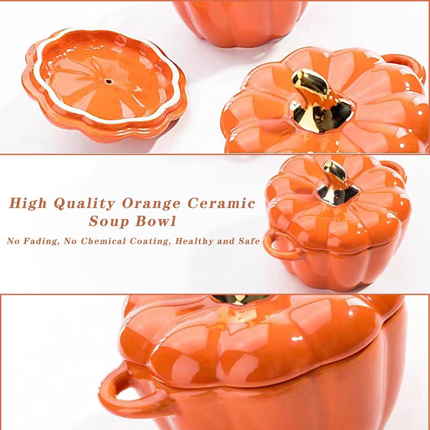 Dutch Oven Pot with Lid, Pumpkin Pottery Dessert Saucepan, Mini Baking Dish Cute Pumpkin Bowl, Covered Dutch Oven Ceramic Stockpot, Pumpkin-Shaped Casserole (Orange) - CookCave