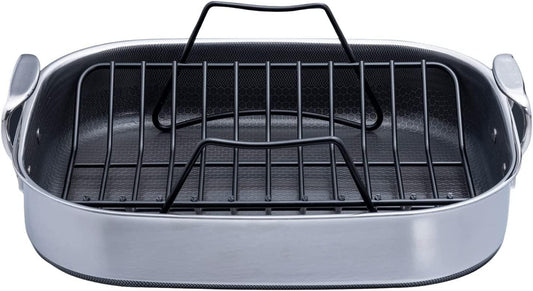 HexClad Hybrid Nonstick Roasting Pan with Rack, Dishwasher and Oven Friendly, Compatible with All Cooktops - CookCave