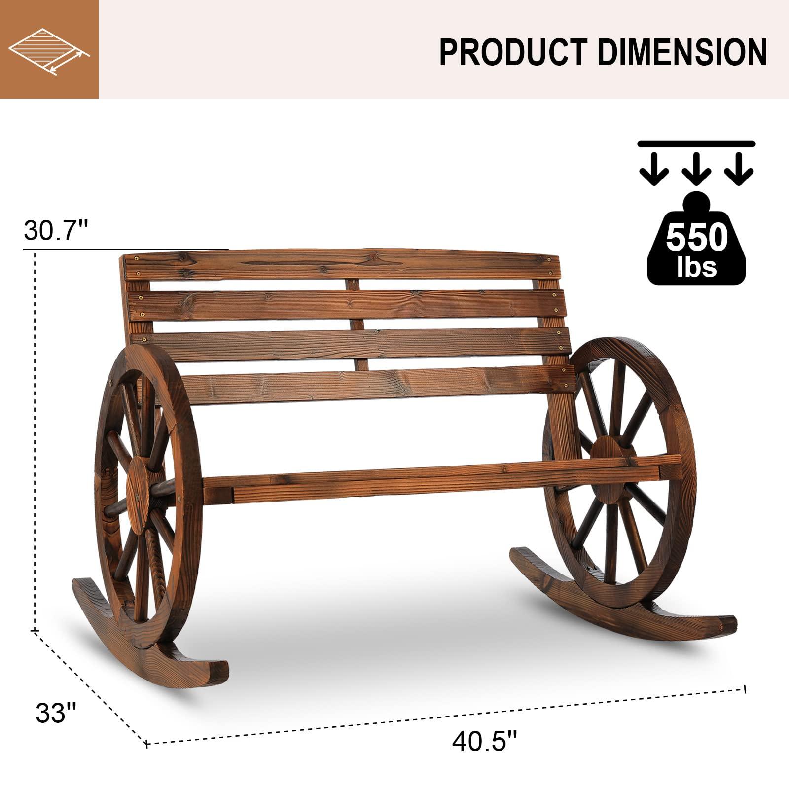 FURNDOOR Outdoor Wood Rocking Chair Wagon - Double Wooden Porch Rocking Bench Rustic Porch Rocker Chair for 2 Persons - CookCave