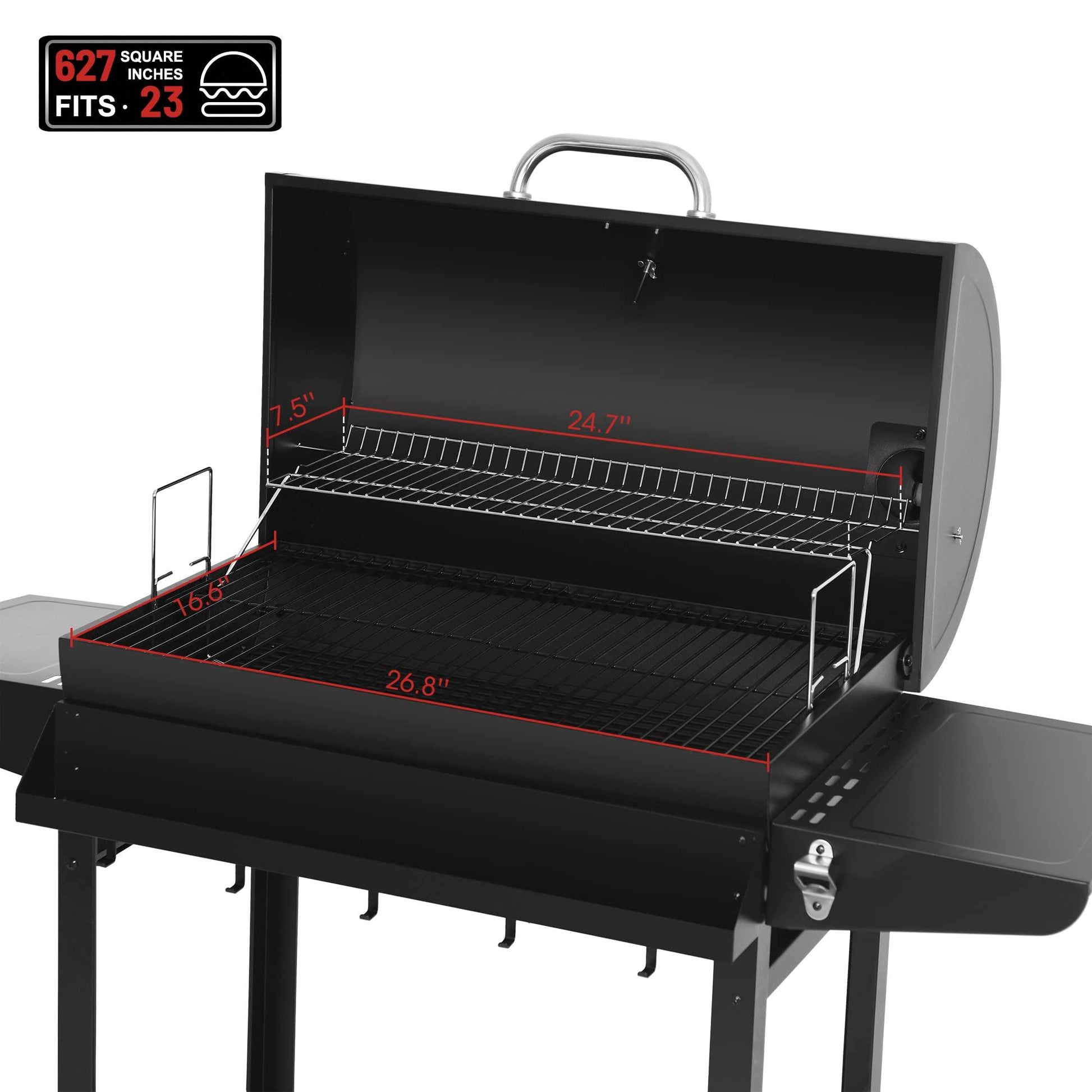 Royal Gourmet CC1830T 30-Inch Barrel Charcoal Grill with Front Storage Basket, Outdoor BBQ Grill with 627 sq. in. Cooking Area, Backyard Barbecue Cooking Party, Black - CookCave