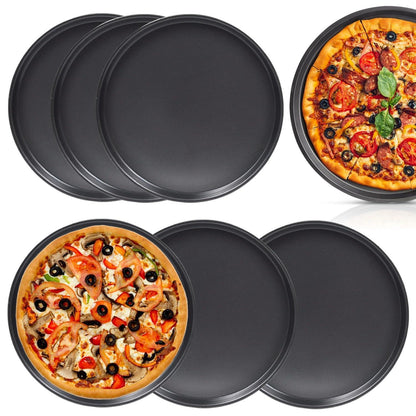 RHBLME 6 Pack Round Pizza Pan, 12.6 Inch Black Pizza Pan for Oven Non Stick Pizza Pan, Reusable Pizza Oven Tray Bakeware Pizza Tray for Restaurant Kitchen, Easy to Clean & Dishwasher Safe - CookCave