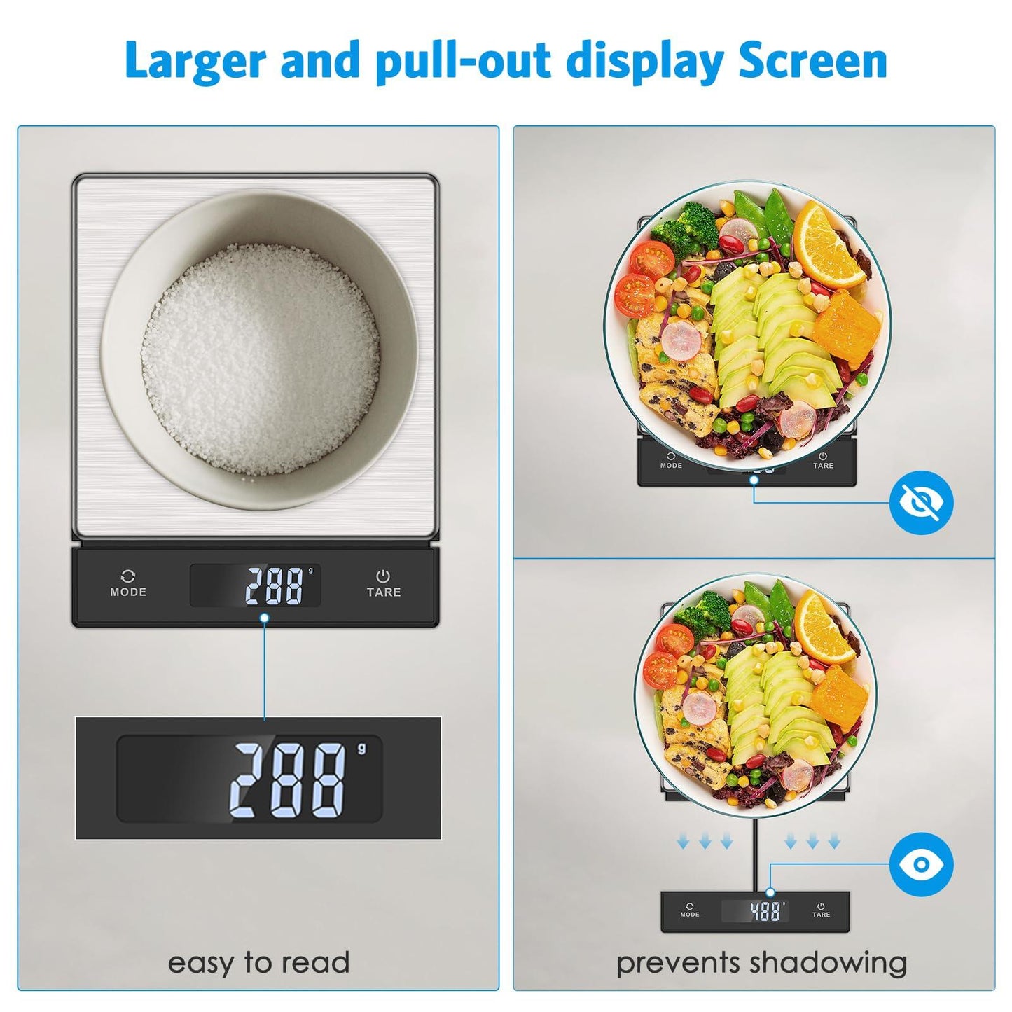 Olipiter 10Kg/1g Display Electronic Scale, Large LED Display Screen, Pull-Out Display Kitchen Scales, Multi Function Food Weight Scales for Cooking, High-Precision Weighing Scale with Tare Function - CookCave