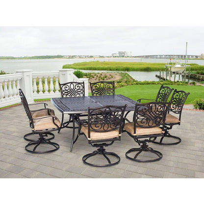 Hanover Traditions 9-Piece Patio Dining Set with 8 Swivel Rocker Chairs with Natural Oat Cushions and Large 60" Square Table, Dining Set for 8, All-Weather Rust-Resistant Luxury Outdoor Furniture - CookCave