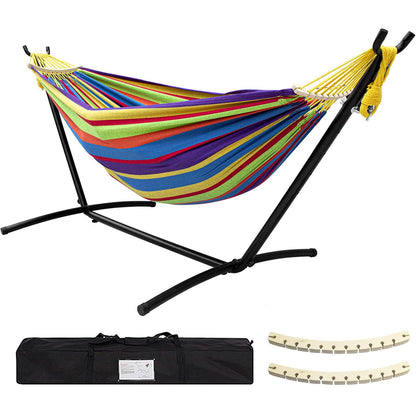 SZHLUX Double Hammock with Stand Included 450lb Capacity Steel Stand, Premium Carry Bag Included and Two Anti Roll Balance Beam - CookCave