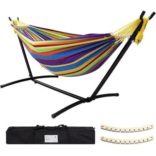 SZHLUX Double Hammock with Stand Included 450lb Capacity Steel Stand, Premium Carry Bag Included and Two Anti Roll Balance Beam - CookCave