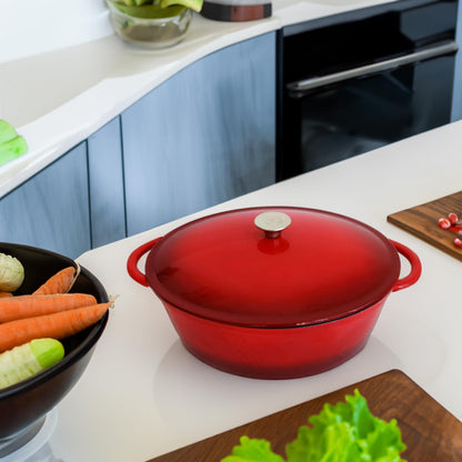 Vivicreate 9.6 QT enamel cast iron dutch oven, red gradient color,cast iron pot (9.6 QT) - CookCave
