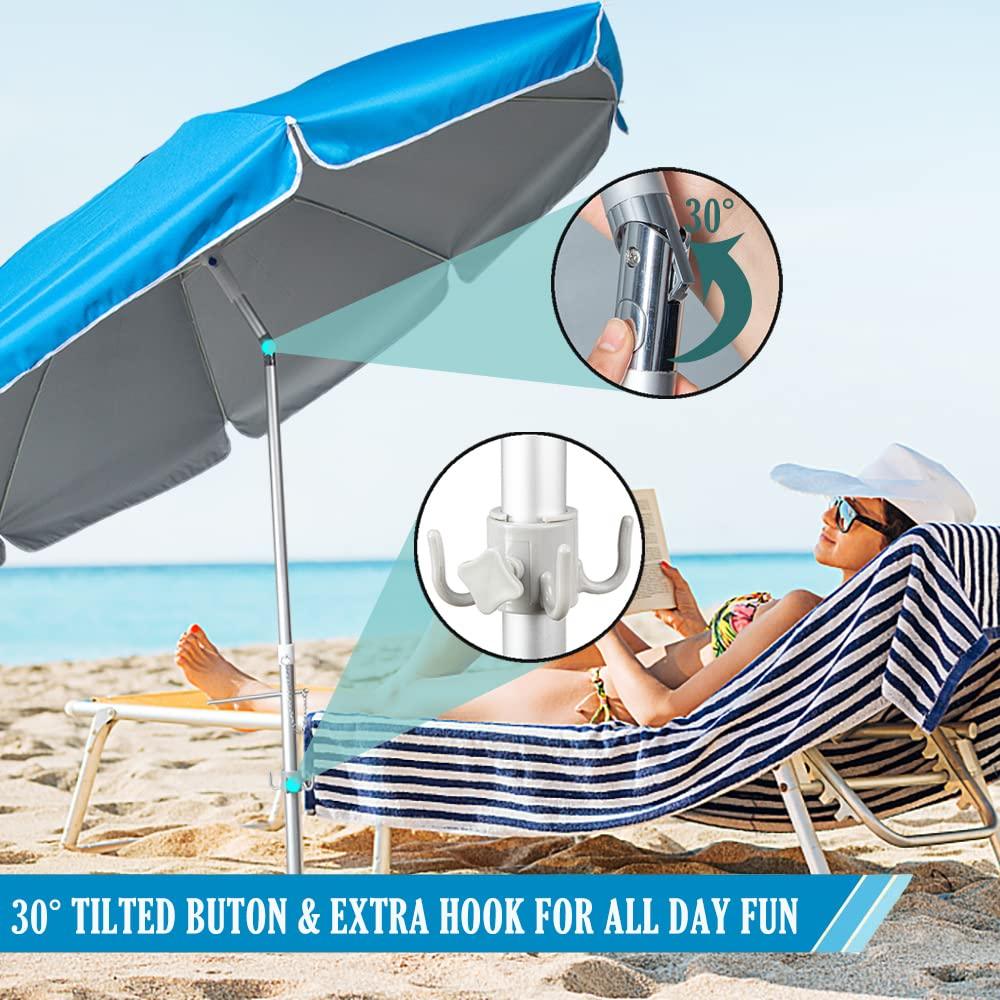 Snail 7.2' Portable Beach Umbrella with Sand Anchor, Tilt Aluminum Pole, Air Vent & Carry Bag, Upgrade UV Protection Sunshade Umbrella with Sliver Coating for Outdoor Beach Pool, Light Blue - CookCave