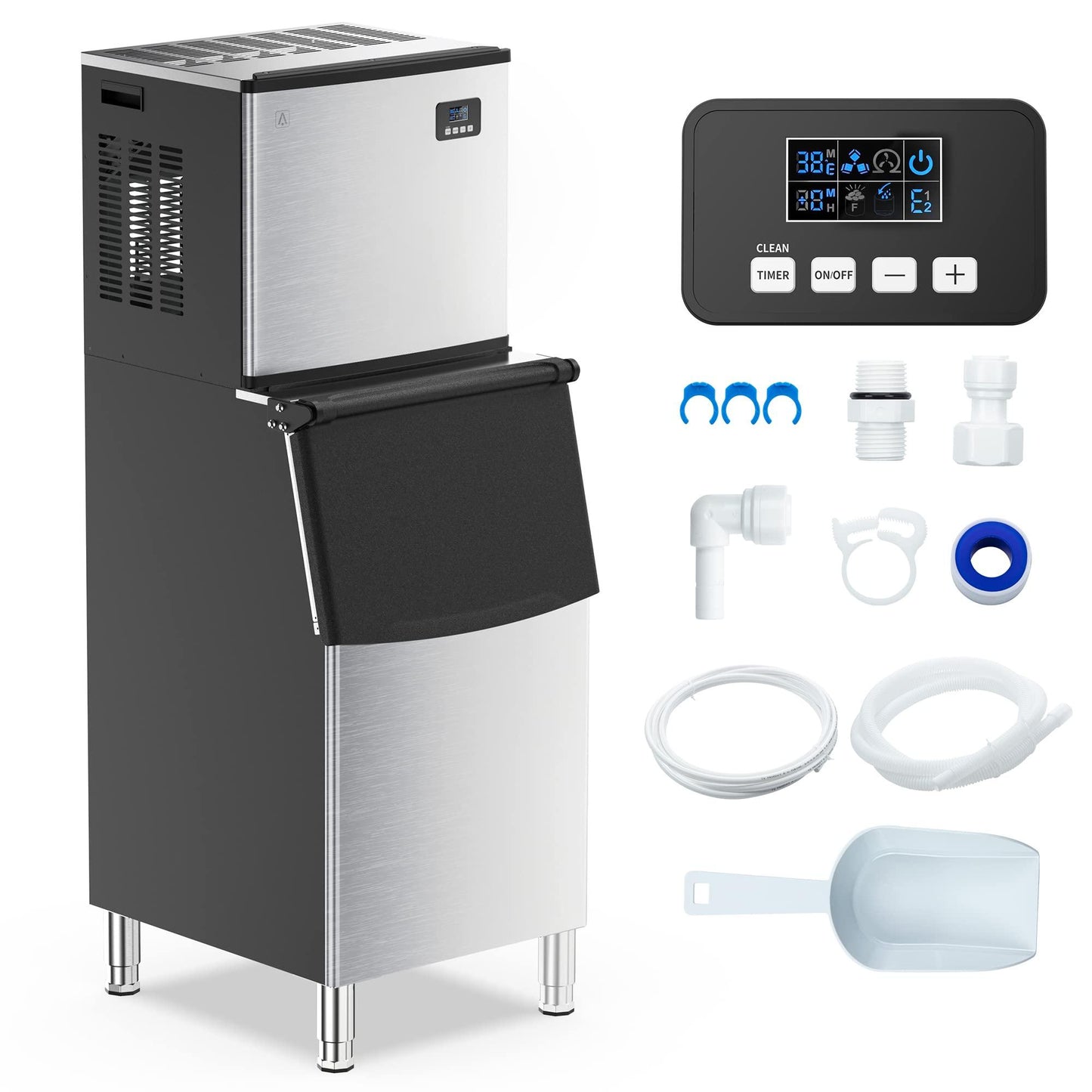 Zstar Commercial Ice Machine, 350 Lbs/24H Ice Maker Machine with 220 Lbs Ice Storage, Industrial Air Cooled Modular Ice Machine, Freestanding Stainless Steel Ice Maker for Commercial and Home Use - CookCave
