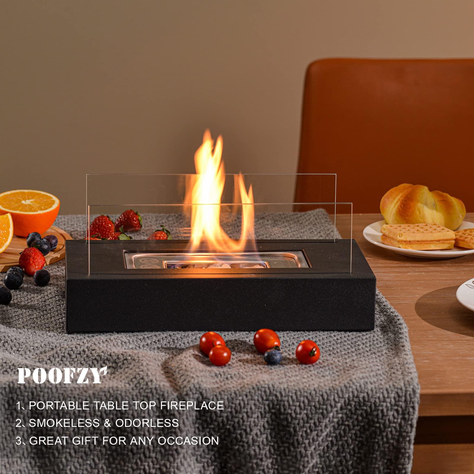 Poofzy Portable Fireplace Indoor Outdoor, Table Top Firepit with Flame Snuffer & Funnel - 13.8 x 7 x 5.7 Inch - CookCave