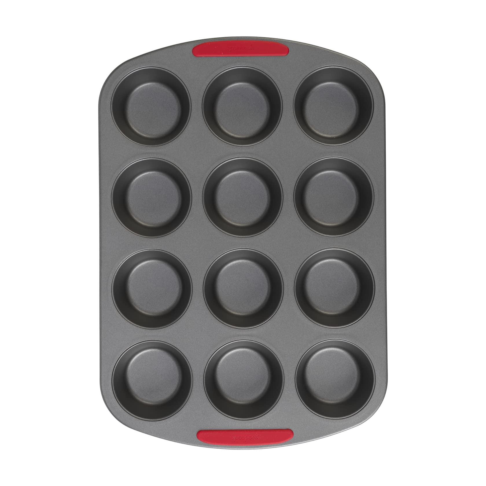 GoodCook MegaGrip 12-Cup Nonstick Steel Cupcake and Muffin Pan with Silicone Grip Handles, Gray - CookCave
