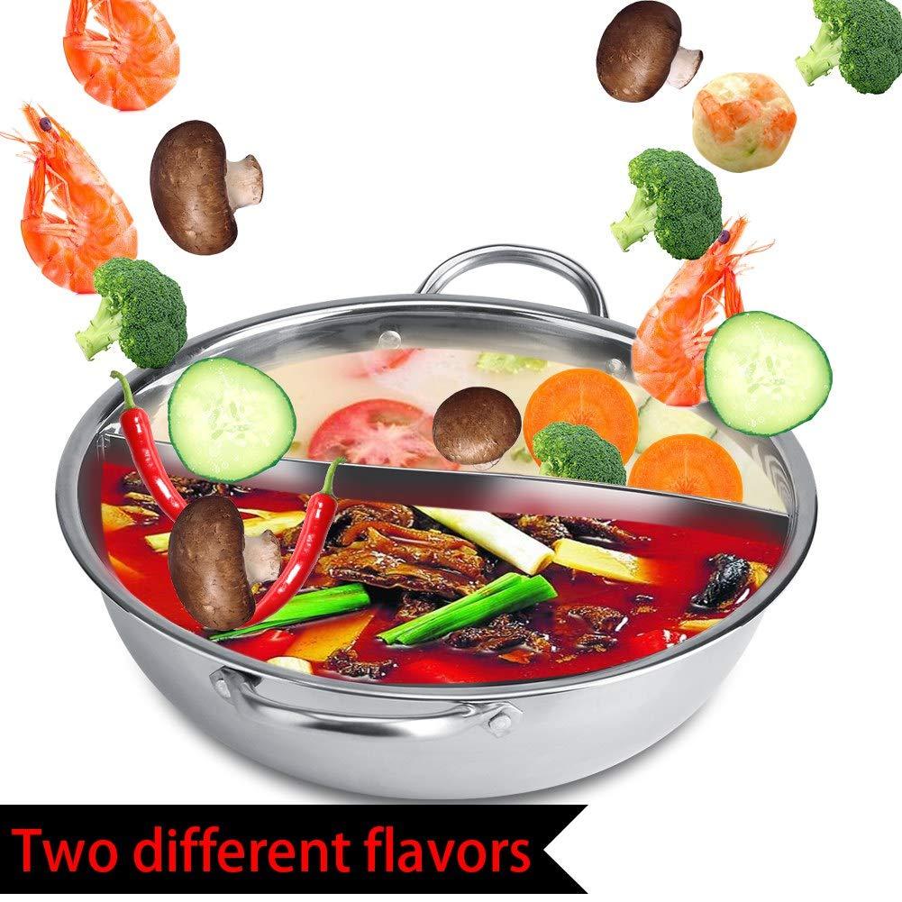 LIYJTK Stainless Steel Pot with Divider, Two-Flavor Separation Induction Cooker, Double-Sided Soup Cooker Double-Flavor Chinese shabu-shabu, Suitable for Family Gatherings(30cm) - CookCave