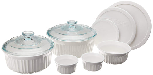 CorningWare French White 10-Pc Ceramic Bakeware Set with Lids, Chip and Crack Resistant Stoneware Baking Dish, Microwave, Dishwasher, Oven, Freezer and Fridge Safe - CookCave