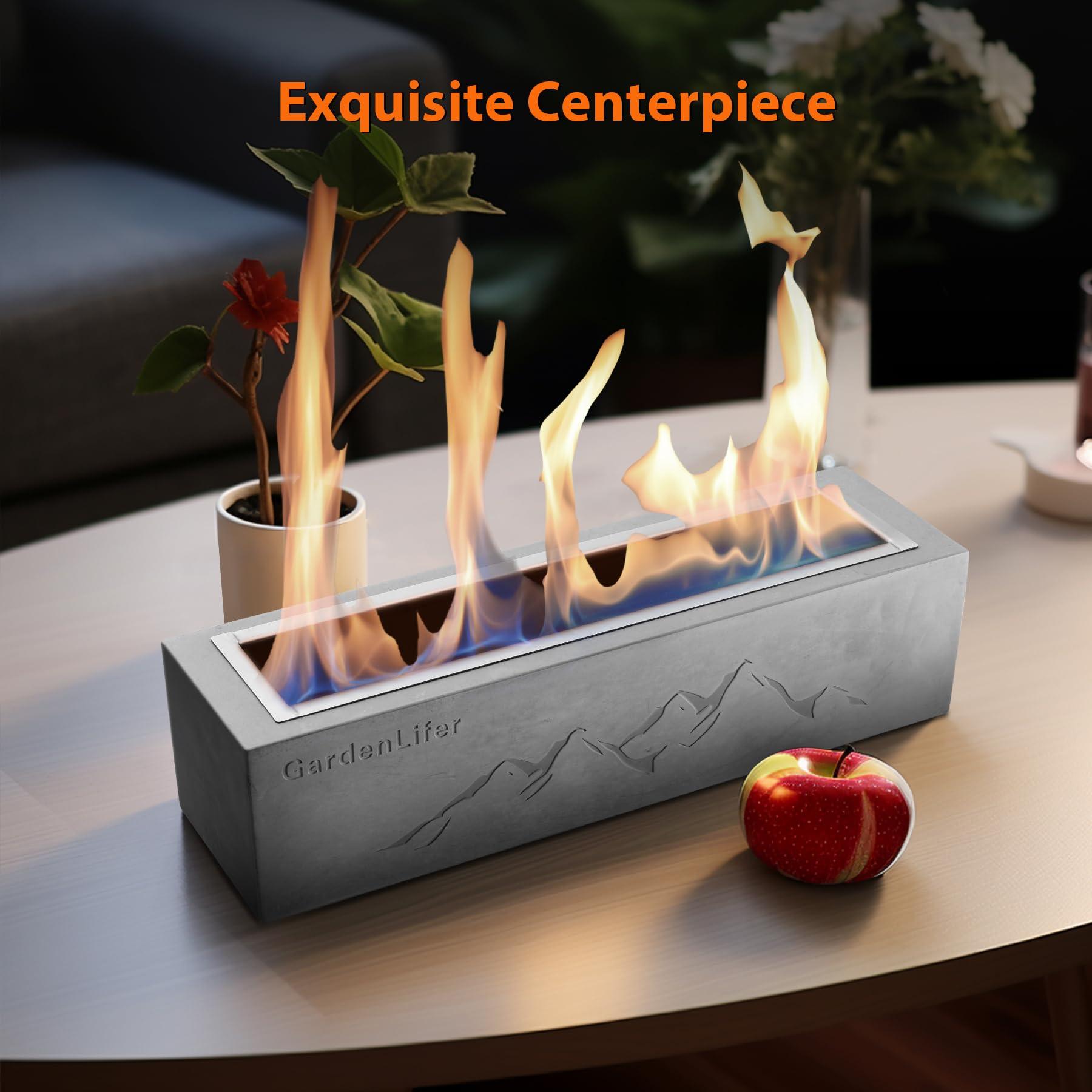 GardenLifer Tabletop Fire Pit 15 Inches L Portable Mini Fireplace Smokeless Bioethanol Fuel Concrete Fire Bowl Stove with 2 Extending Roasting Forks for Indoor Outdoor Smores Heat Decor - CookCave