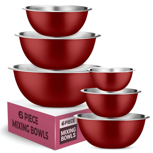FineDine Stainless Steel Mixing Bowls (Set of 6) Stainless Steel Mixing Bowl Set - Easy To Clean, Nesting Bowls for Space Saving Storage, Great for Cooking, Baking, Prepping - CookCave