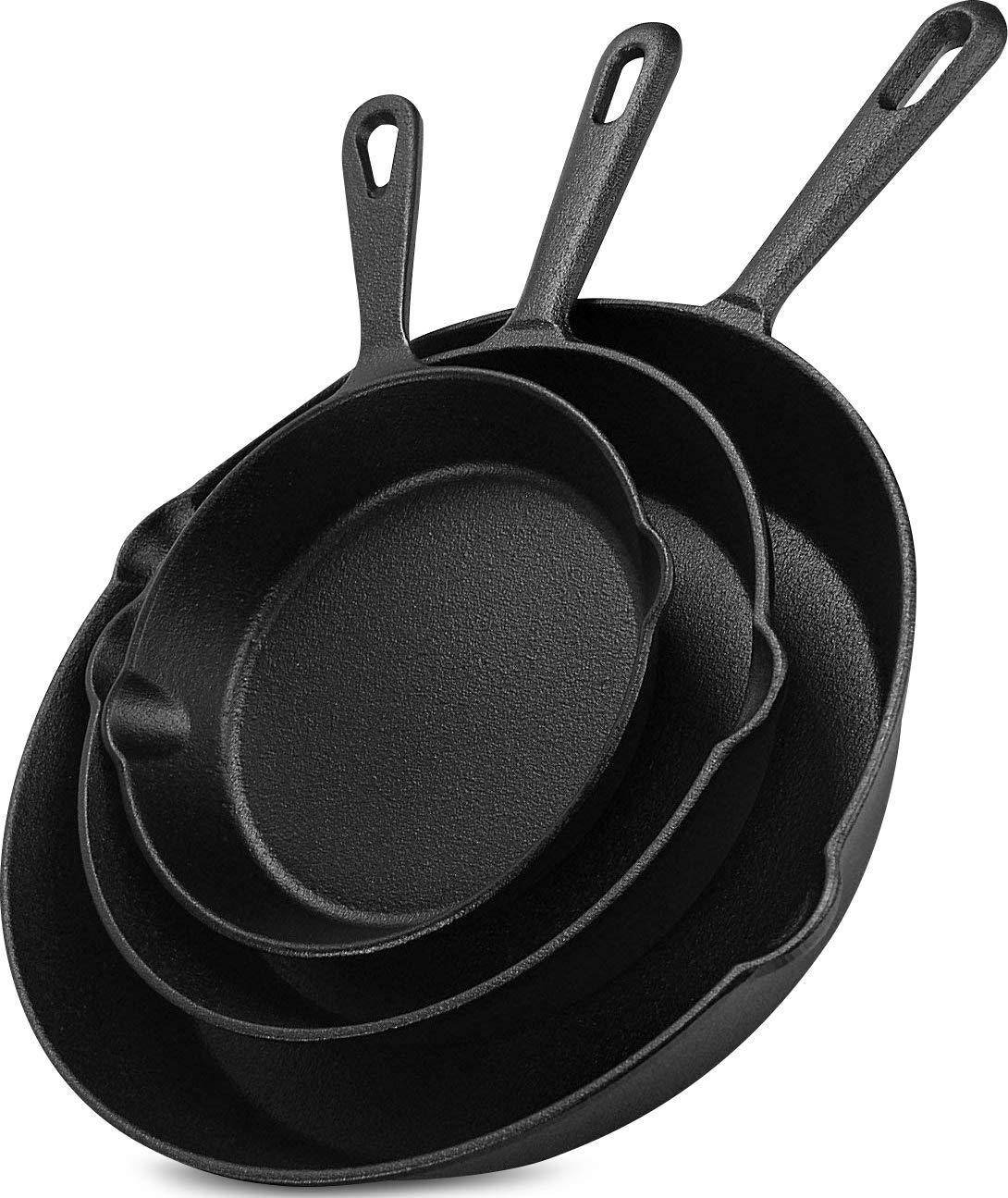 Utopia Kitchen Pre Seasoned Cast Iron Skillet 3 Piece, Cast Iron Grill Pan, Frying Pans, Saute Fry Pan, Cast Iron Set (Black) - CookCave