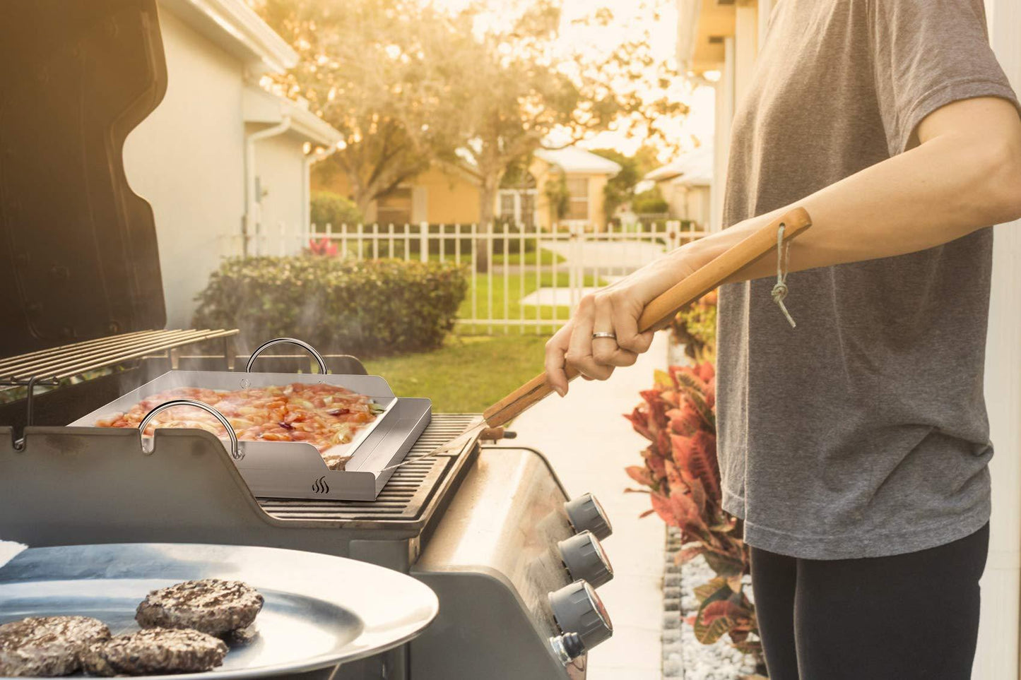 onlyfire Universal Stainless Steel Rectangular Griddle for Gas BBQ Grills, 23" x 16" - CookCave