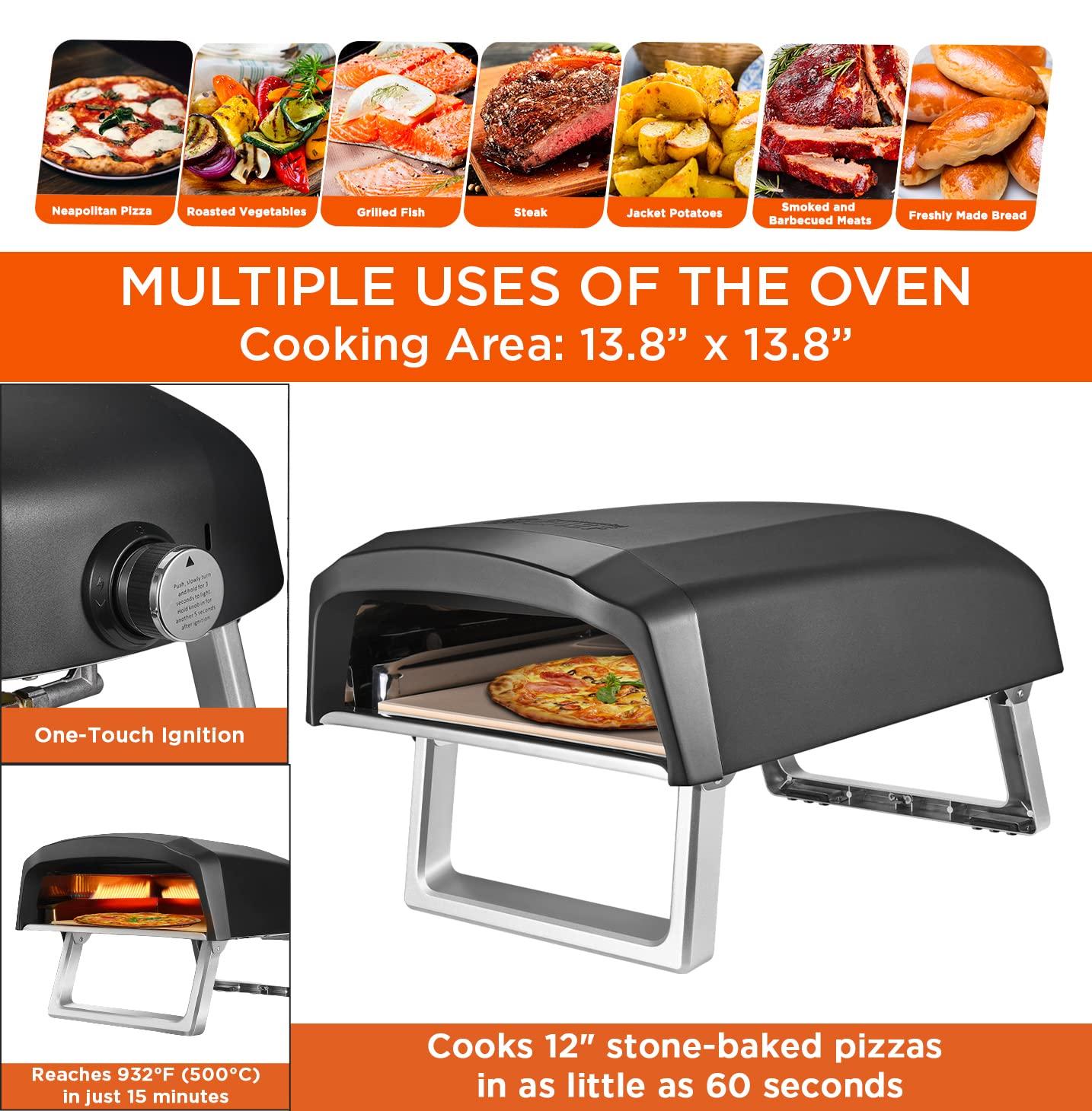 Commercial Chef Pizza Oven Outdoor - Gas Pizza Oven Propane - Portable Pizza Ovens for Outside - Stone Brick Pizza Maker Oven Grill - with Pizza Oven Door, Peel, Pizza Stone, Cutter, and Carry Cover - CookCave