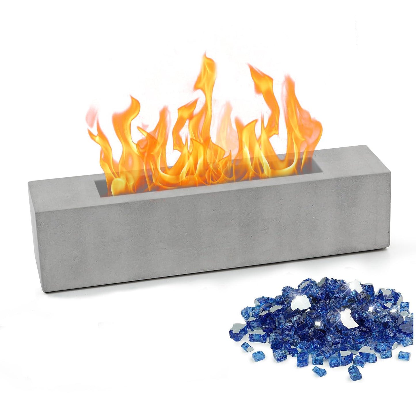 BRIAN & DANY Tabletop Fire Pit, Concrete Table Top Firepit for Indoor & Outdoor, Rectangle Ethanol Tabletop Fireplace, 14.9" x 3.3" x 3.3" - CookCave