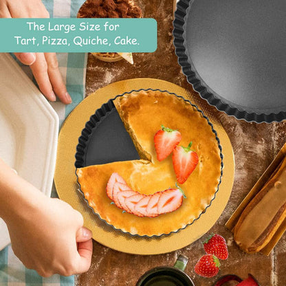 TORASO 11Inch, 9 Inch and 4 Inch Tart Pan with Removable Bottom, 2 Pcs Large Size Quiche Pan and 4 Pcs Small Size Pie Pan, Non-Stick Baking Pan (Set of 6) - CookCave