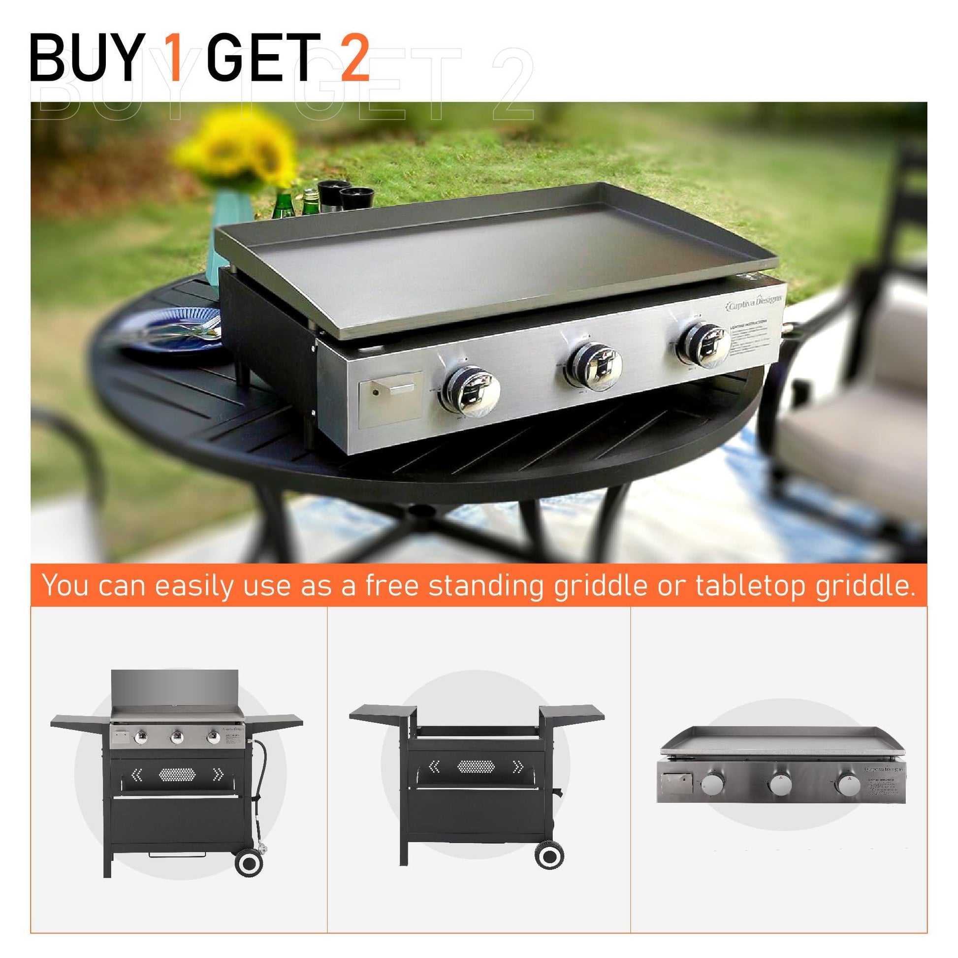 MFSTUDIO Flat Top Gas Griddle Grill with lid, 3 Burner Propane BBQ Grill Outdoor Cooking, Can be Used As a Table Top Griddle, for Camping, 33,000 BTU - CookCave