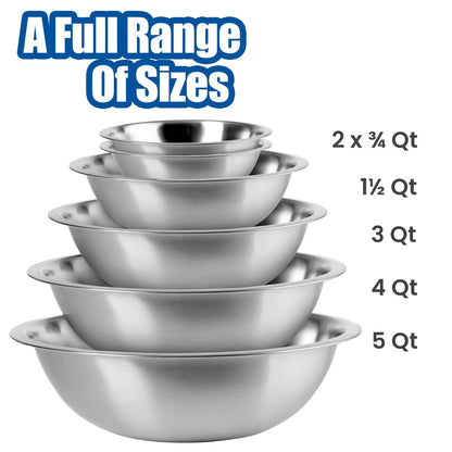 EHOMEA2Z Mixing Bowls Metal Stainless Steel Set (6 Pack) Kitchen Nesting Bowls for Space Saving Storage Gadgets, Baking, Cooking, Breader Bowl, Polished Mirror (6, Multi-size) - CookCave