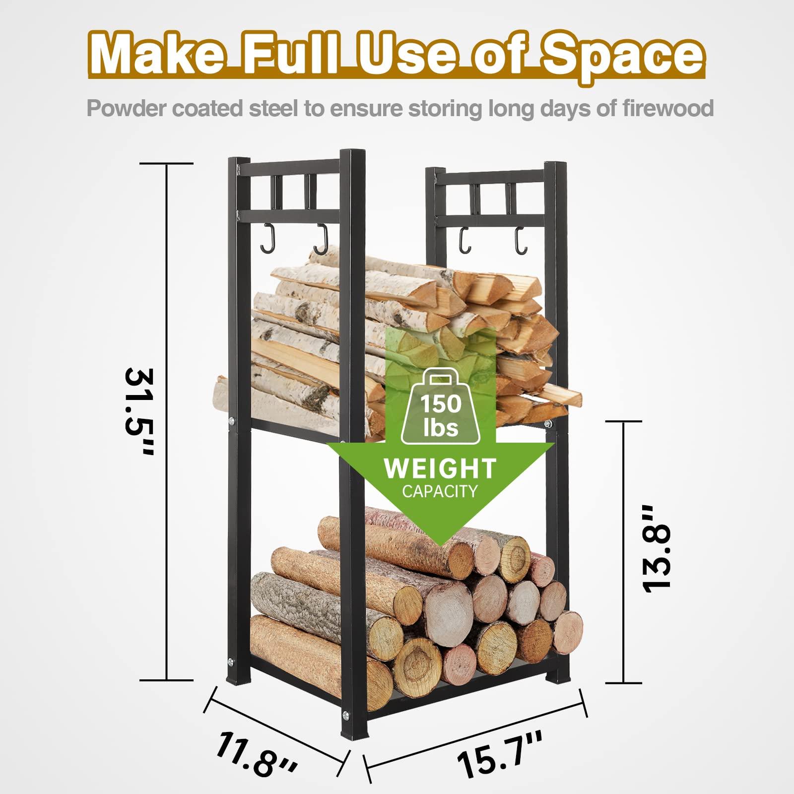 GREENER 31.6'' Tall 2-Tier Log Holder Rack for Firewood, Fireplaces, Wood Stoves and Outdoor Patios - CookCave