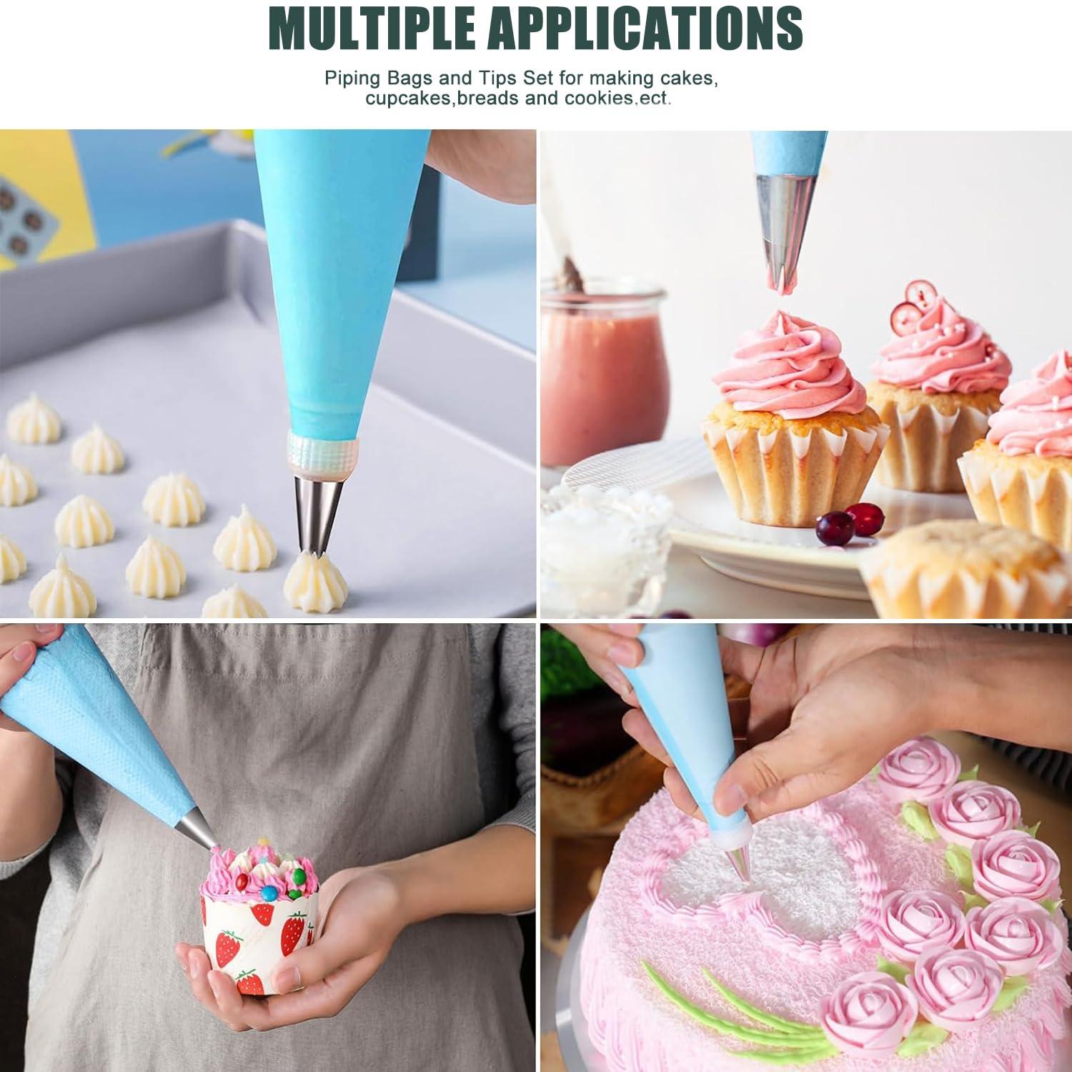 Reusable Piping Bag and Tip Set - Decorating Supplies with 2 Bags, 12 Tips, 2 Rings, 2 Couplers, 3 Scrapers - Cake Baking Tools for Icing Cookies Cupcakes - CookCave