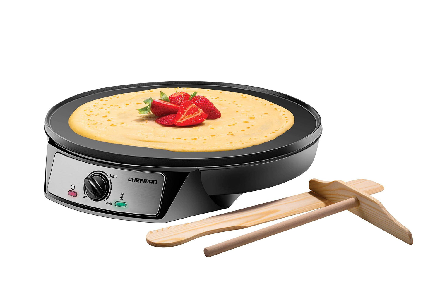 Chefman Electric Crepe Maker & Griddle, Precise Temperature Control Skillet for Perfect Brunch Blintzes, Pancakes, Eggs, Bacon, & Tortillas, 12" Nonstick Grill Pan, Includes Batter Spreader & Spatula - CookCave