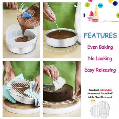 E-far 6 Inch Cake Pan Set of 3, Stainless Steel Round Smash Cake Baking Pans Tins, Non-Toxic & Healthy, Mirror Finish & Dishwasher Safe - CookCave