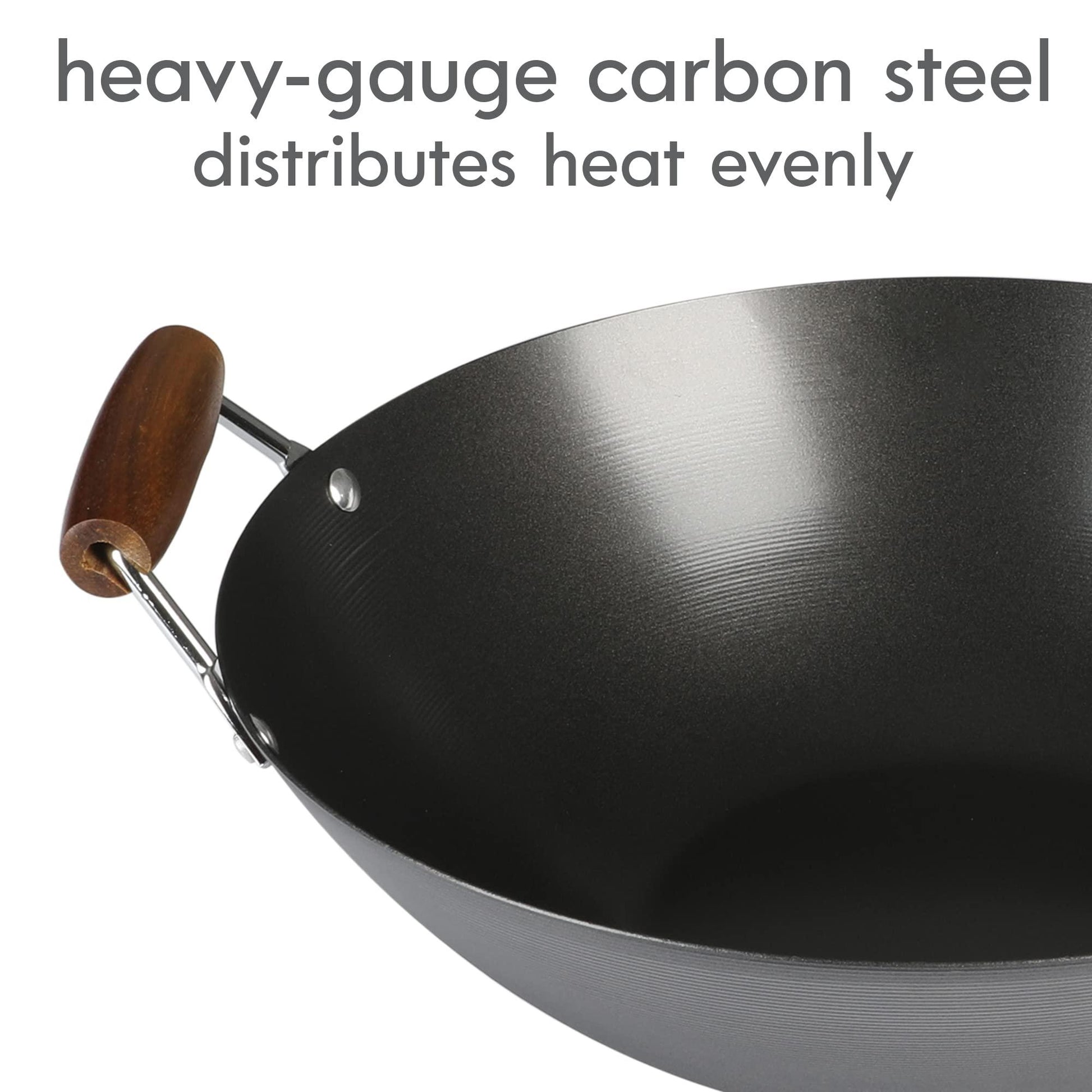 Kenmore Hammond Flat Bottom Carbon Steel Wok, 14-Inch, Black - CookCave
