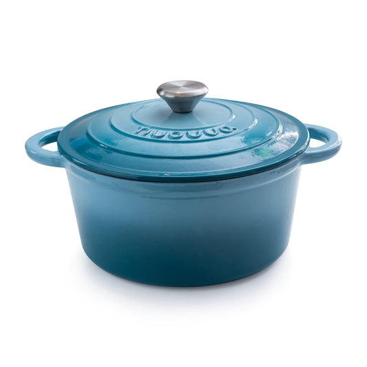 Cast Iron Pot with Lid – Non-Stick Ovenproof Enamelled Casserole Pot, Oven Safe up to 500° F – Sturdy Dutch Oven Cookware – Blue, 5-Quart, 24cm – by Nuovva - CookCave