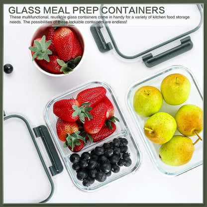 KOMUEE 10 Packs 30 oz Glass Meal Prep Containers,Glass Food Storage Containers with Lids,Airtight Glass Lunch Bento Boxes,BPA Free,Microwave,Freezer and Dishwasher,Gray - CookCave