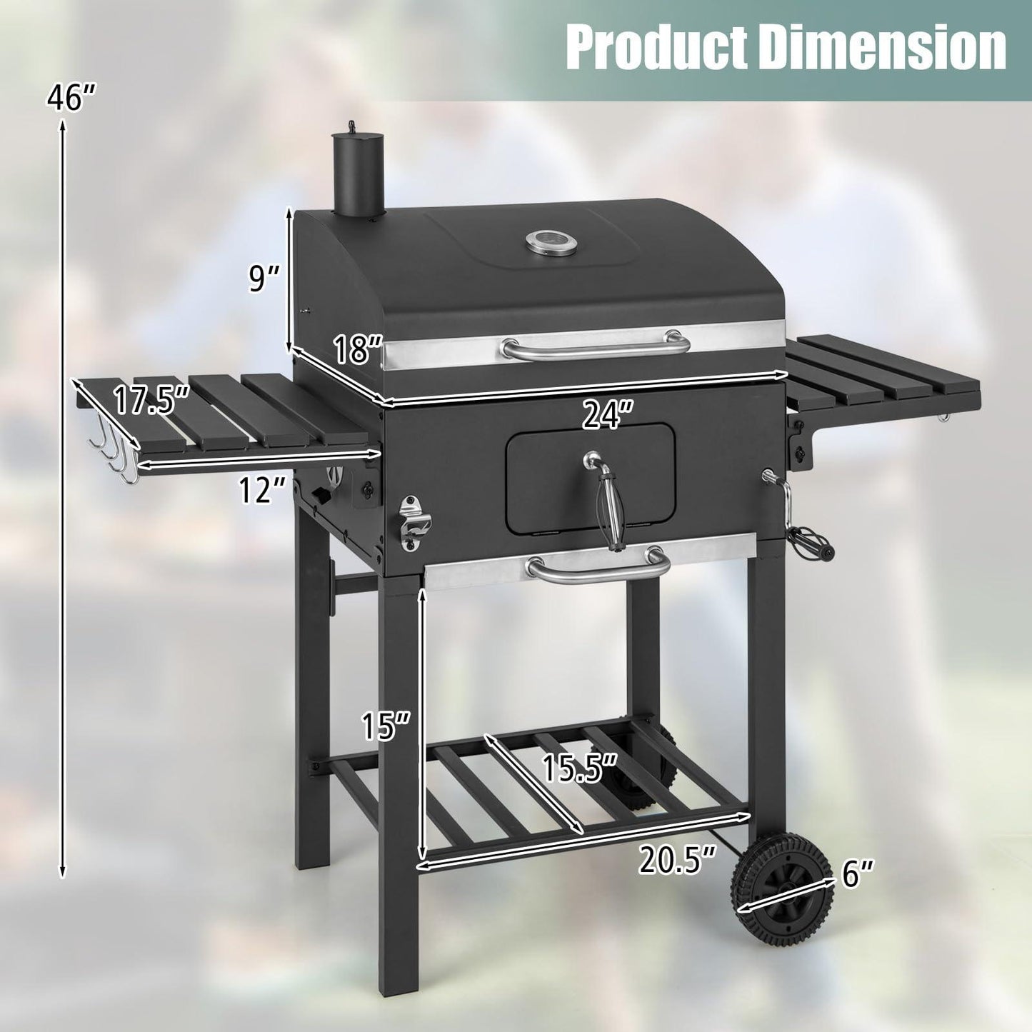 Giantex 24-Inch Charcoal Grill - 2 Foldable Side Tables, Bottom Storage Shelf, 8 Hooks, Adjustable Charcoal Tray, Pull-out Ash Tray, Outdoor BBQ Grill for Family Gatherings Backyard Party Camping - CookCave