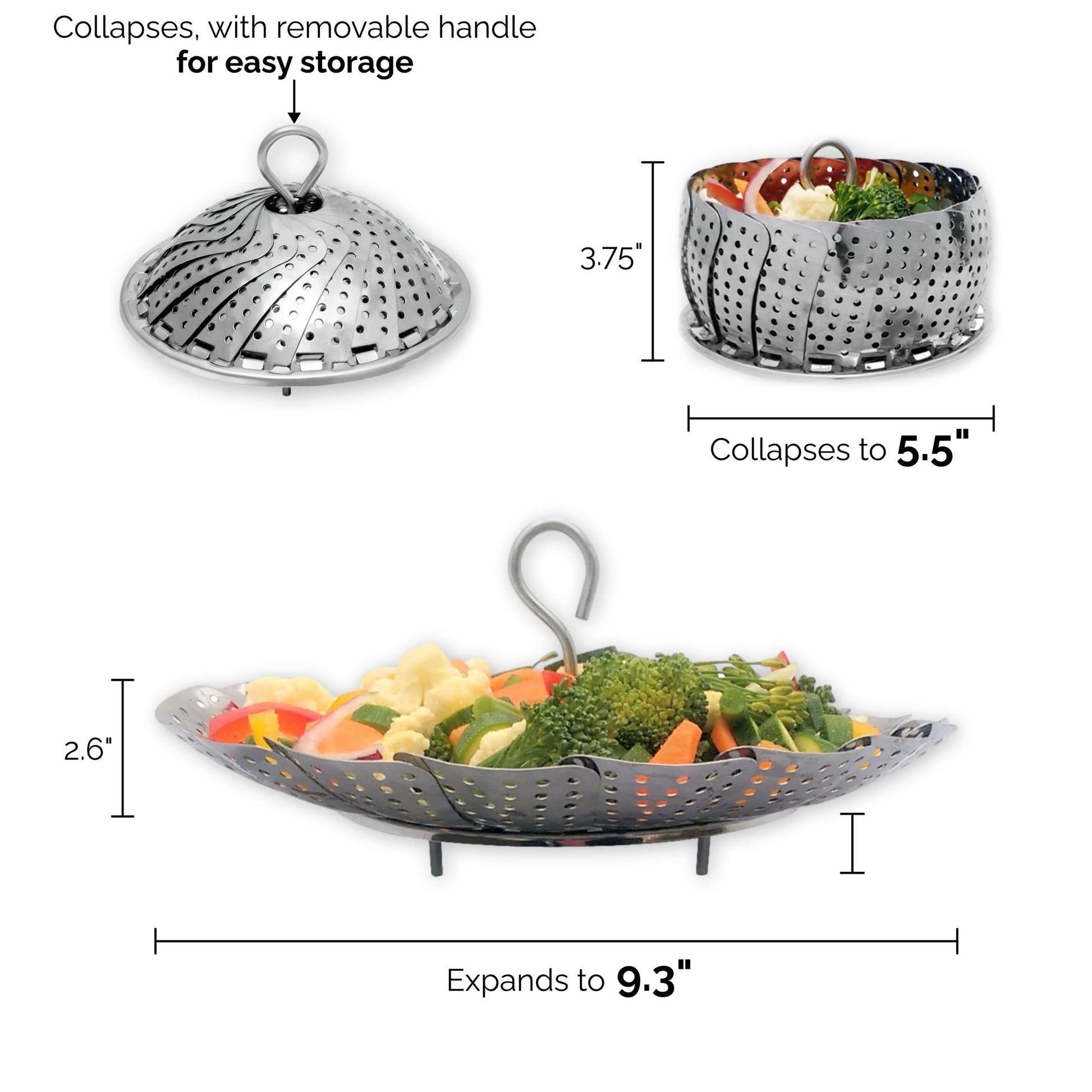 Kitchen Deluxe Vegetable Steamer Basket - Fits Instant Pot Pressure Cooker 3, 5, 6 Qt & 8 Quart - 100% Stainless Steel - Accessories Include Safety Tool + Julienne Peeler + eBook - For Instapot - CookCave
