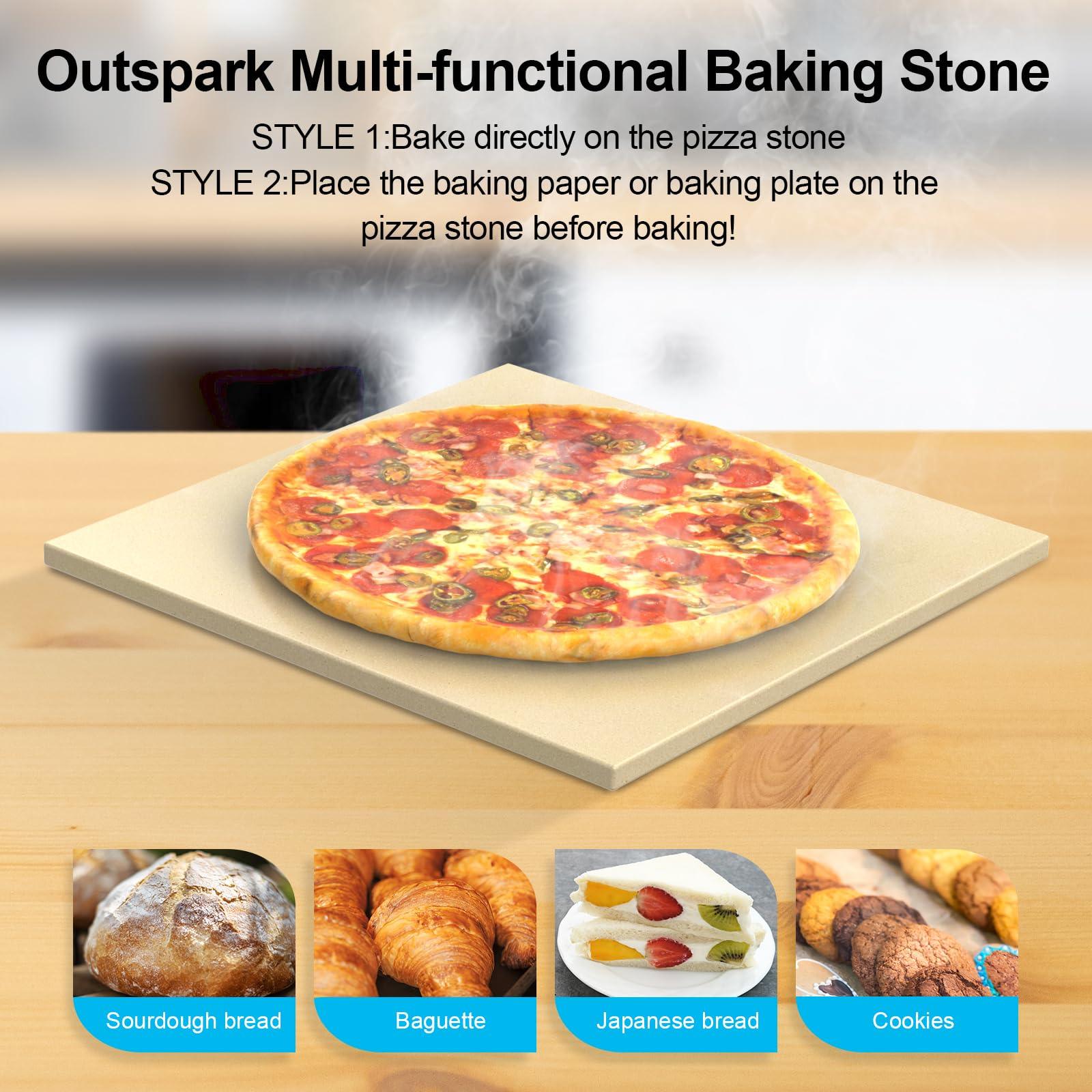 Outspark 13.2" Square Pizza Stone for Ooni Karu 12 Pizza Oven,BBQ Baking Accessories for Ooni Koda Fyra 12 Pizza Oven,Most Similar Size Oven and Grill,Cordierite - CookCave