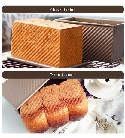 Cayanmydery Pullman Loaf Pan with Lid, Non-Stick Bakeware Golden Corrugated Carbon Steel Bread Toast Box Mold with Cover for Baking Bread, 1 lb Dough Capacity - CookCave