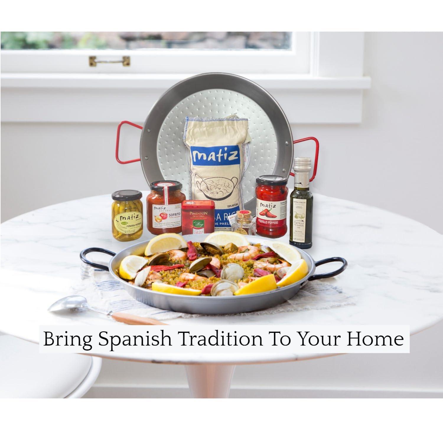 Matiz España Deluxe Authentic Paella Kit with Traditional Pan and Ingredients - CookCave