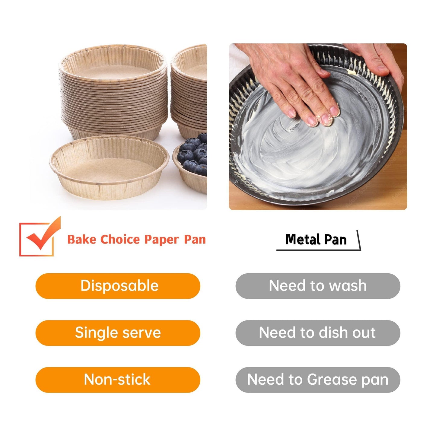 Bake Choice 50pcs Paper Mini Tart Pans for Baking, mini pie tins 4Inch Mini Pie Pans, Non-stick, Disposable Quiche Baking Dish,Oven safe, Microwave safe - CookCave