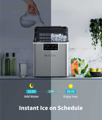 ecozy Countertop Ice Makers, 45lbs Per Day, 24 Cubes Ready in 13 Mins, Stainless Steel Housing, Auto Self-Cleaning Ice Maker with Ice Bags and Ice Scoop for Kitchen Office Bar Party - CookCave