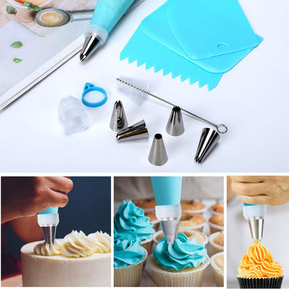 34Pcs Piping Bags and Tips Set, Bake Cake Decorating Kit with 24 Stainless Steel Tips, 2 Reusable Silicone Pastry Bags, 3 Icing Smoother, 2 Couplers, 2 Frosting Bags Ties and 1Pipe Brush - CookCave