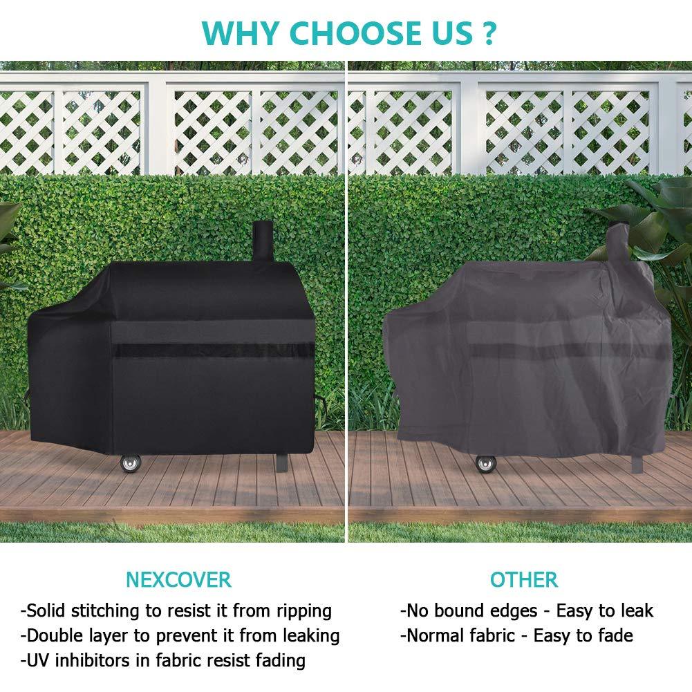 NEXCOVER Offset Smoker Cover - 60 Inch Waterproof Charcoal Grill Cover, Outdoor Heavy Duty BBQ Cover, Rip Resistant Smokestack Barbecue Cover for Brinkmann Char-Broil Weber Nexgrill, Black. - CookCave