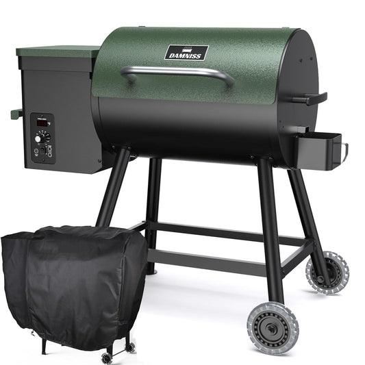 DAMNISS Wood Pellet Grill & Smoker 8-in-1 Pellet Grill with Automatic Temperature Control, & Rain Cover 456 sq in Area for Backyard Camping Outdoor - CookCave