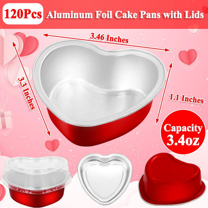 Modacraft 120 Pack Heart Shaped Cake Pans with Lids, 3.4oz Disposable Aluminum Foil Mini Cake Pans Cupcake Pans Flan Pan Dessert Baking Cup for Weddings Valentine Mother's Day Birthday Party Xmas - CookCave