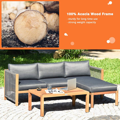 Tangkula L Shape Outdoor Furniture Set, 3 Piece Acacia Wood Patio Conversation Set, with 2 loveseats and Coffee Table, Garden Backyard Poolside Patio Seating Set - CookCave