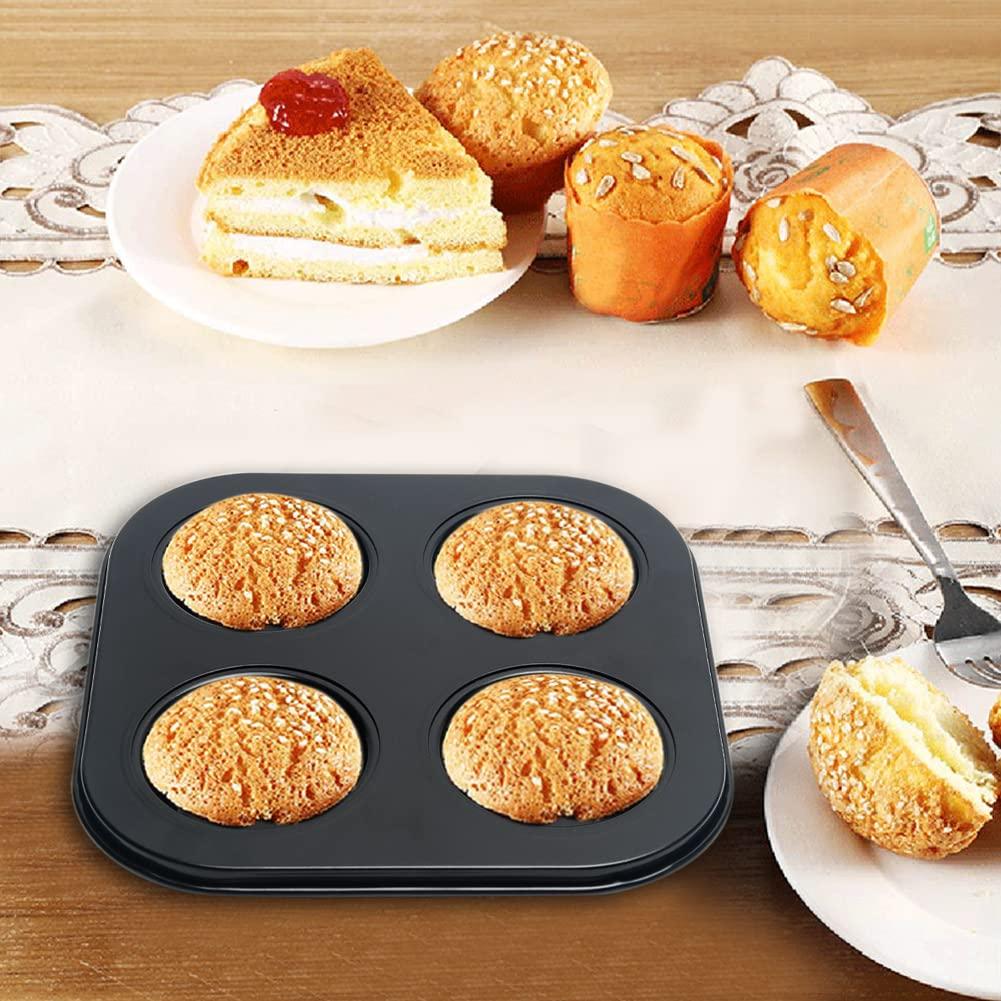 4 Cup Muffin Pan Mold - Non-Stick Cupcake Baking Tray/Tin - Carbon Steel Cake Mould For home, cafe bar and restaurant (Black) - CookCave