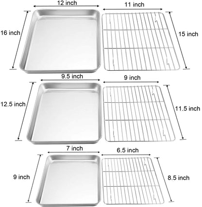 TeamFar Baking Sheet with Rack Set, Stainless Steel Cookie Sheet Baking Pans with Cooling Rack, Non Toxic & Healthy, Rust Free & Heavy Duty, Mirror Finish & Easy Clean, Dishwasher Safe - 6 Pieces - CookCave