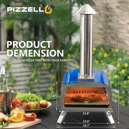 PIZZELLO Portable Pellet Pizza Oven Outdoor Wood Fired Pizza Ovens Included Pizza Stone, Pizza Peel, Fold-up Legs, Cover, Pizzello Forte (Blue) - CookCave